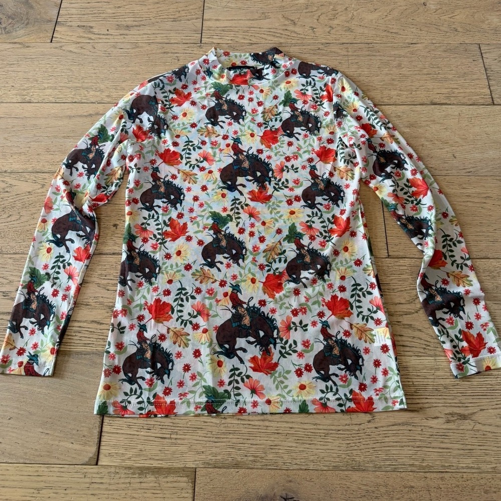Sterling Kreek Womens Western Bronco Rider Floral Sheer Mesh Top Small (1387)